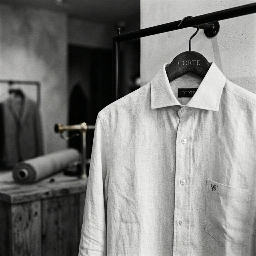 Tailoring and premium linen shirt close-up